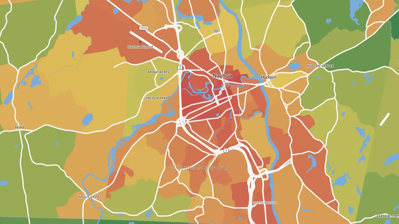 Nashua, NH Map of Vehicle Theft Rates