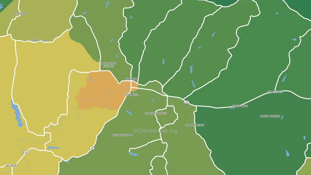 Nashville, IN Map of Vehicle Theft Rates
