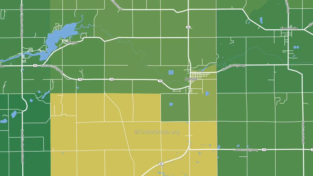 Nashville, MI Map of Vehicle Theft Rates