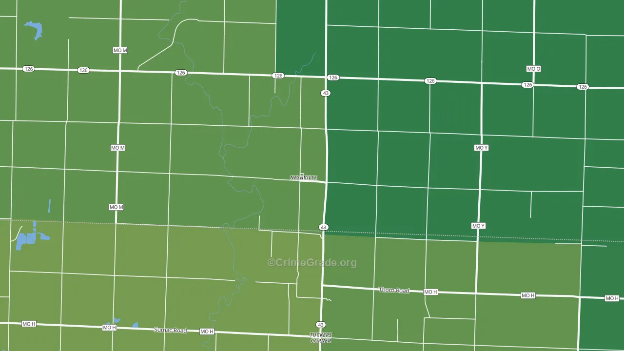 Nashville, MO Map of Vehicle Theft Rates