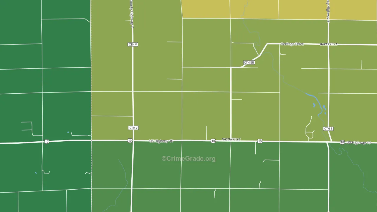 Nasonville, WI Map of Vehicle Theft Rates