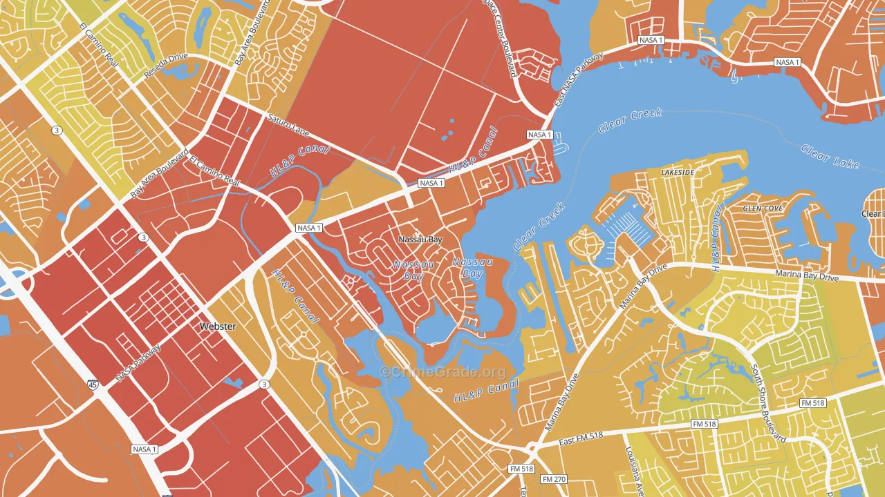Nassau Bay, TX Map of Vehicle Theft Rates