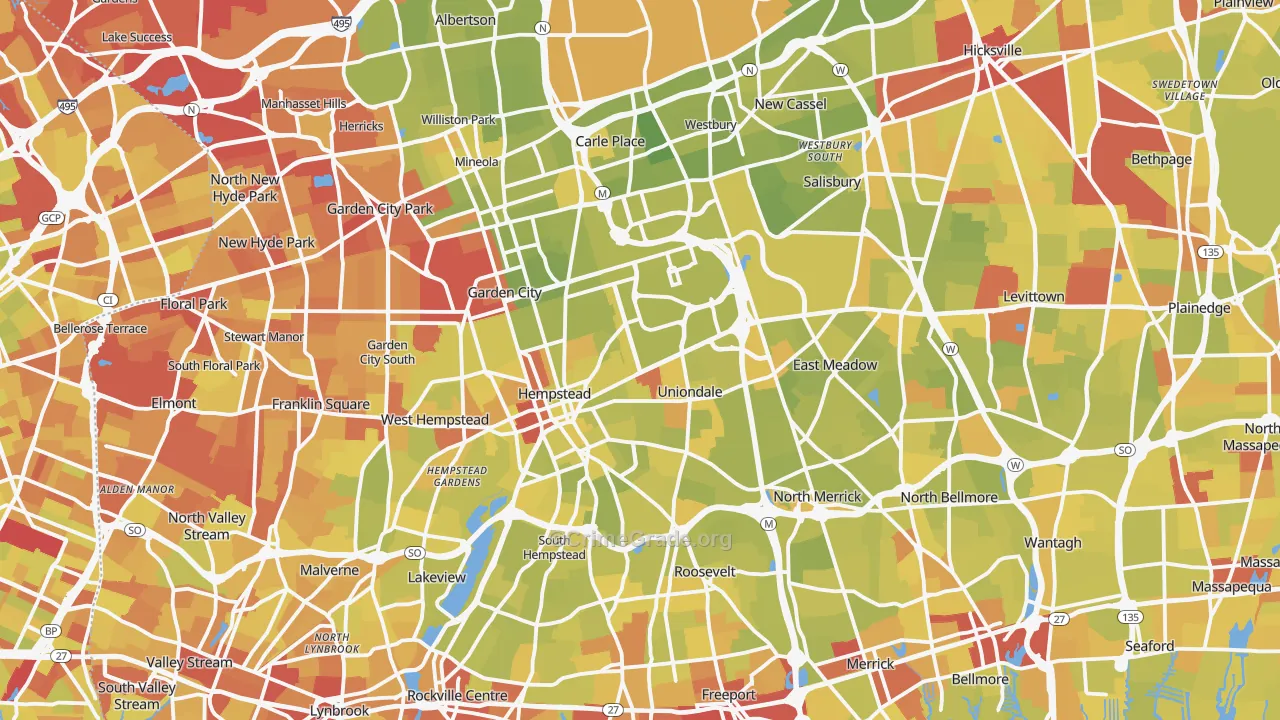 Nassau County, NY Map of Vehicle Theft Rates