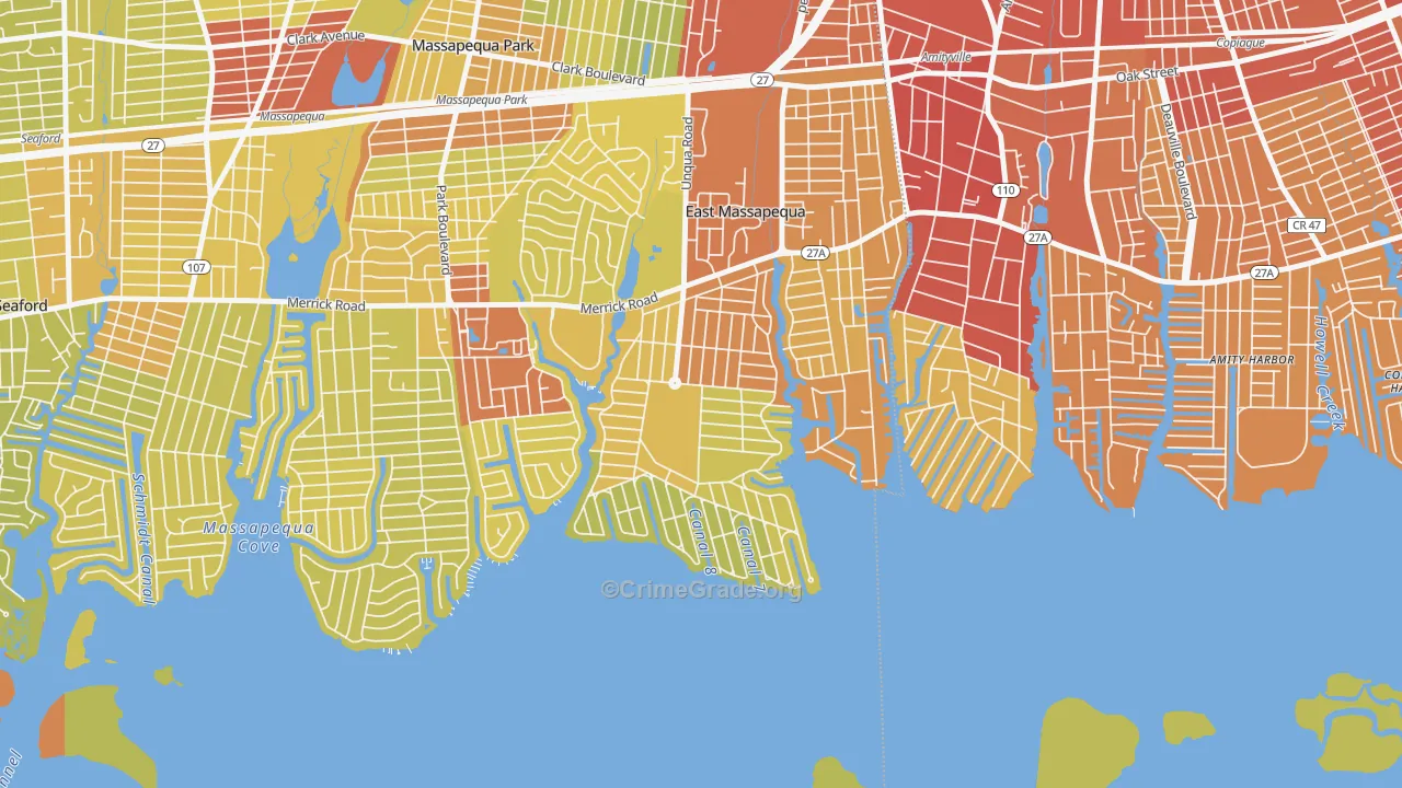 Nassau Shores, East Massapequa, NY Map of Vehicle Theft Rates