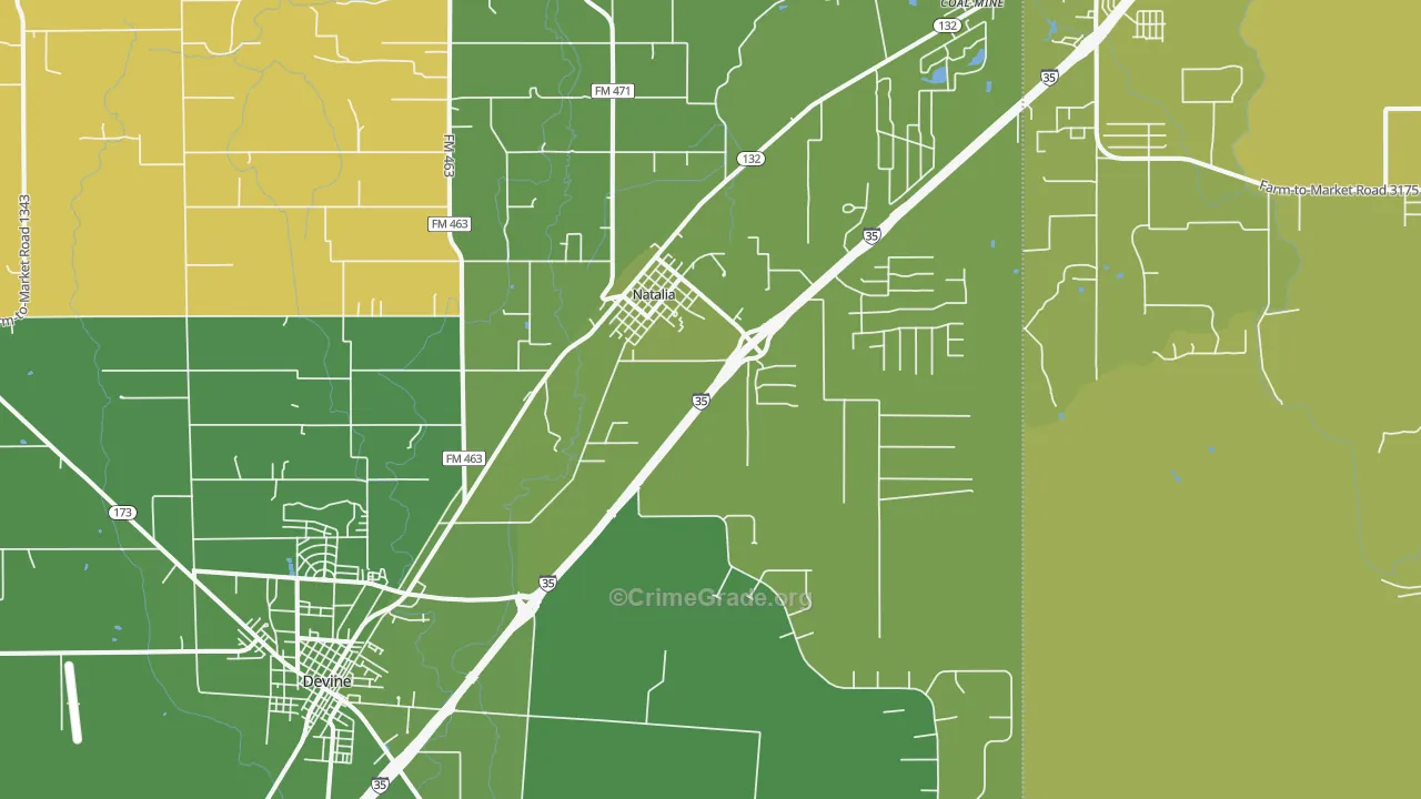 Natalia, TX Map of Vehicle Theft Rates