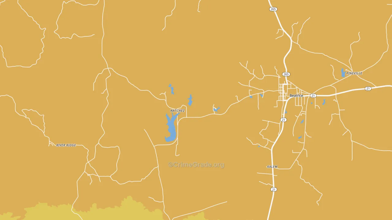 Natchez, AL Map of Vehicle Theft Rates