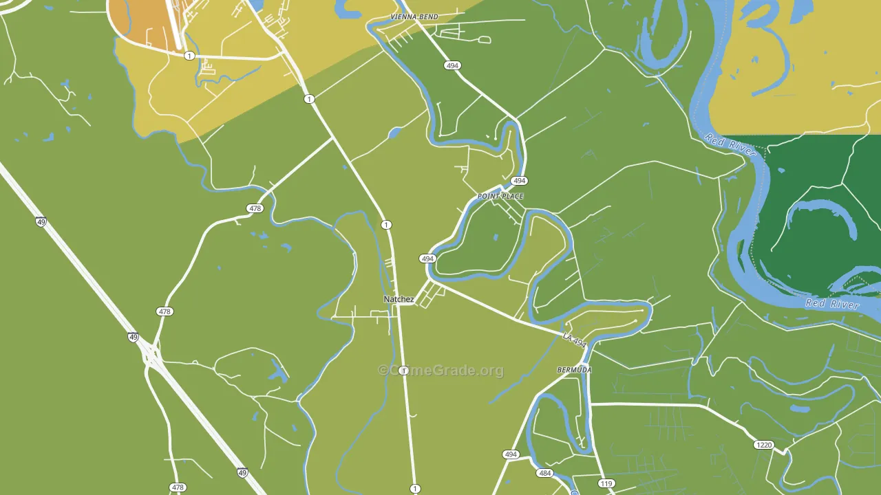 Natchez, LA Map of Vehicle Theft Rates