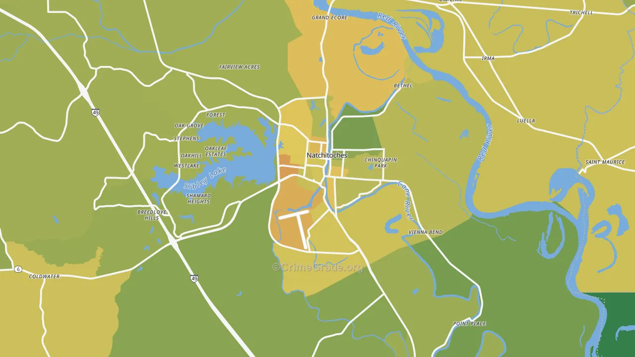 Natchitoches, LA Map of Vehicle Theft Rates