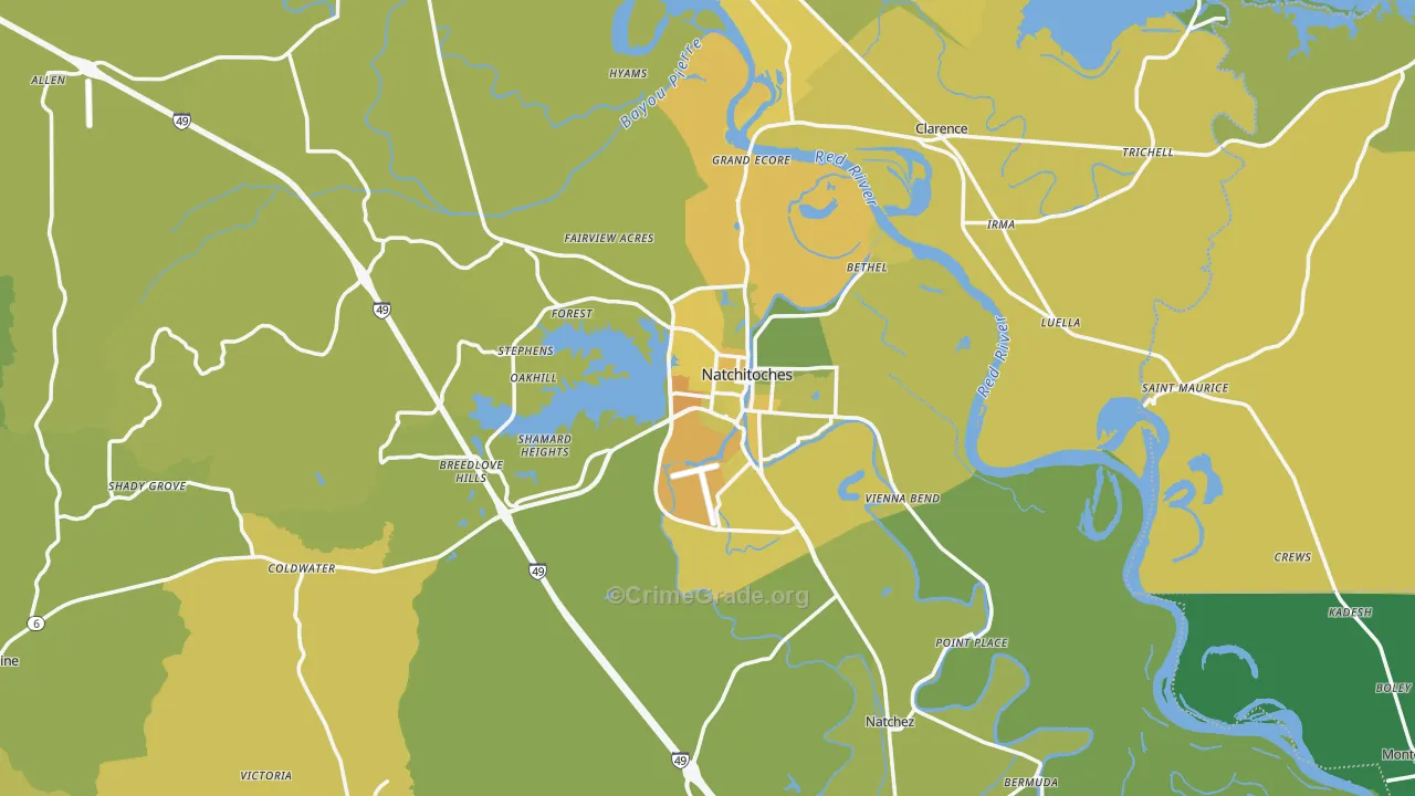 Natchitoches Parish, LA Map of Vehicle Theft Rates