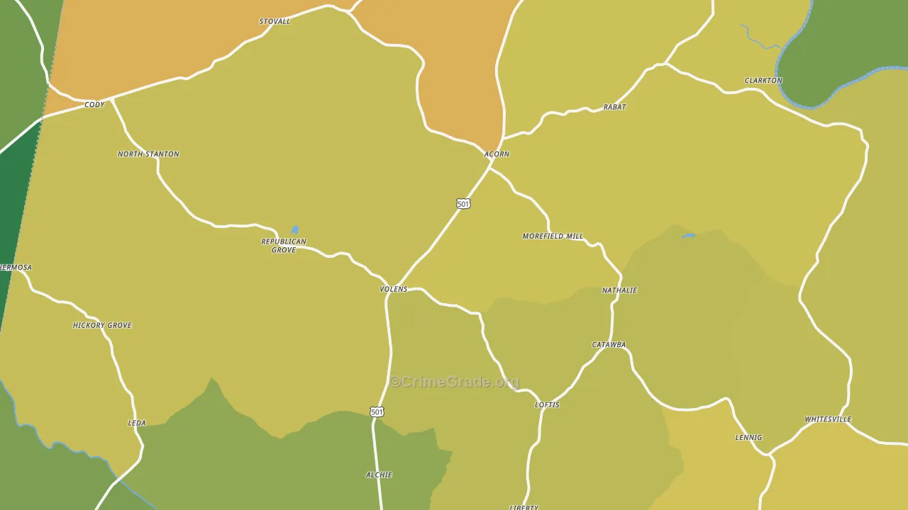 Nathalie, VA Map of Vehicle Theft Rates