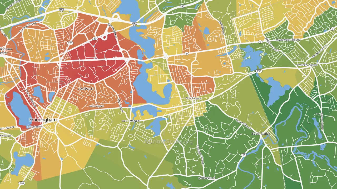 Natick, MA Map of Vehicle Theft Rates