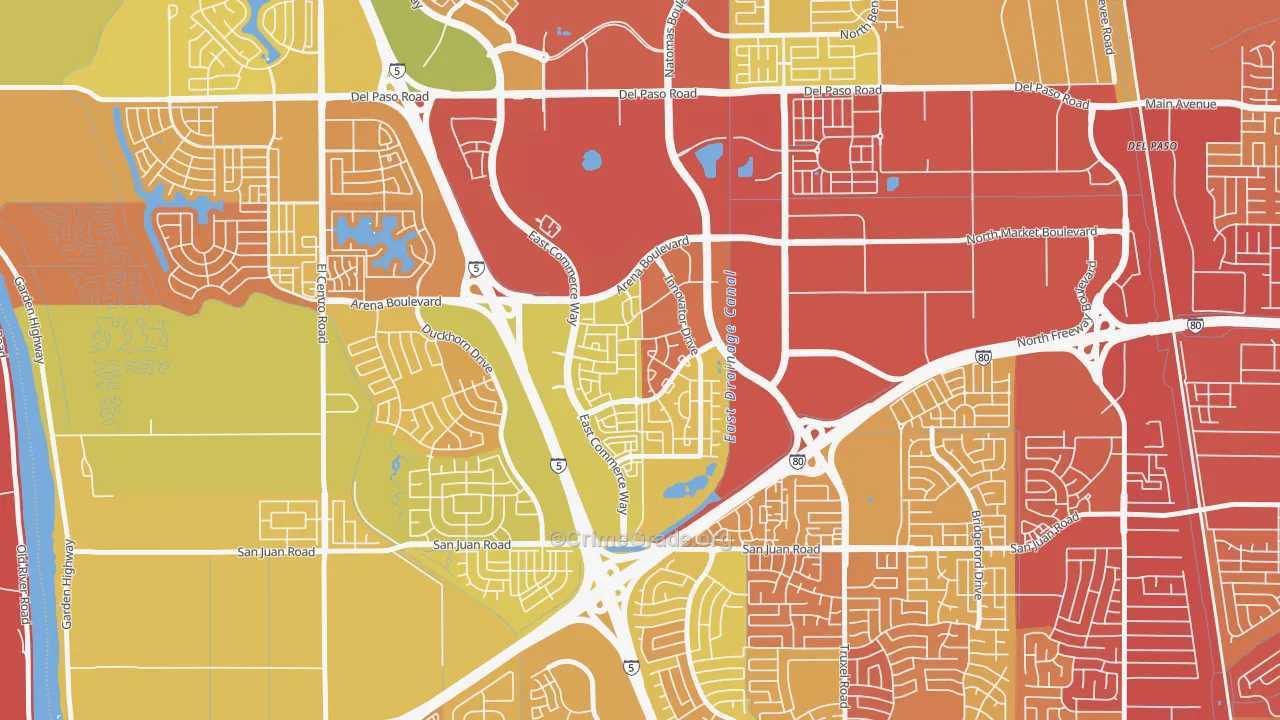 Natomas Crossing, Sacramento, CA Map of Vehicle Theft Rates