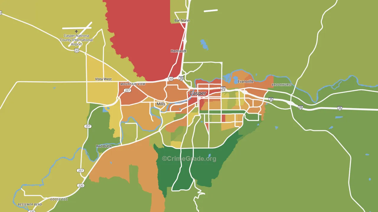 Natrona County, WY Map of Vehicle Theft Rates