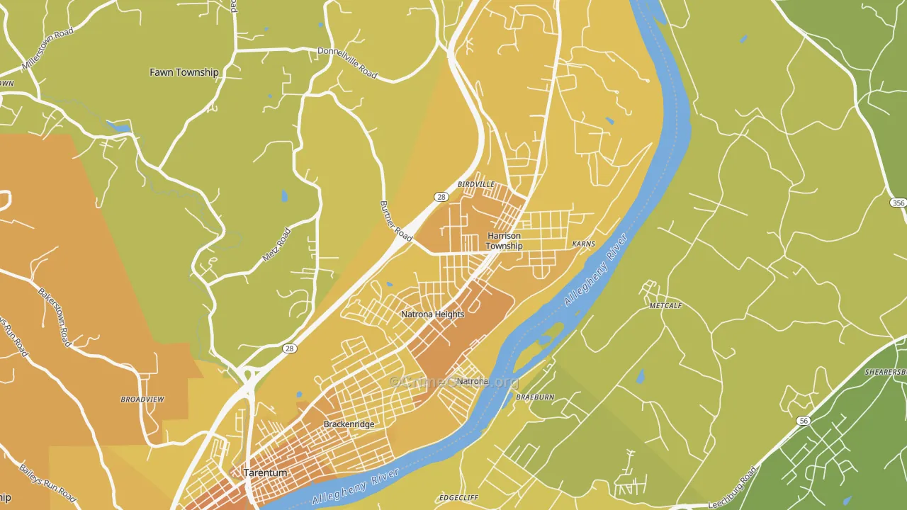 Natrona Heights, PA Map of Vehicle Theft Rates