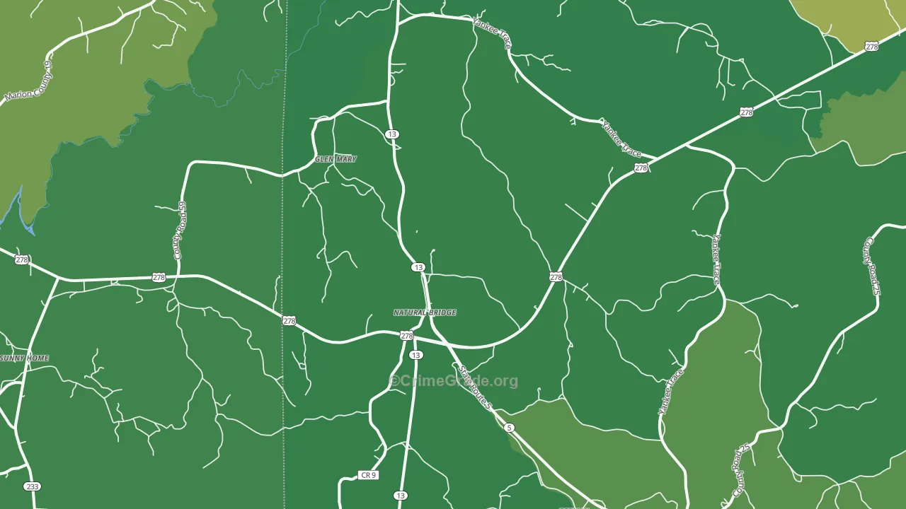 Natural Bridge, AL Map of Vehicle Theft Rates