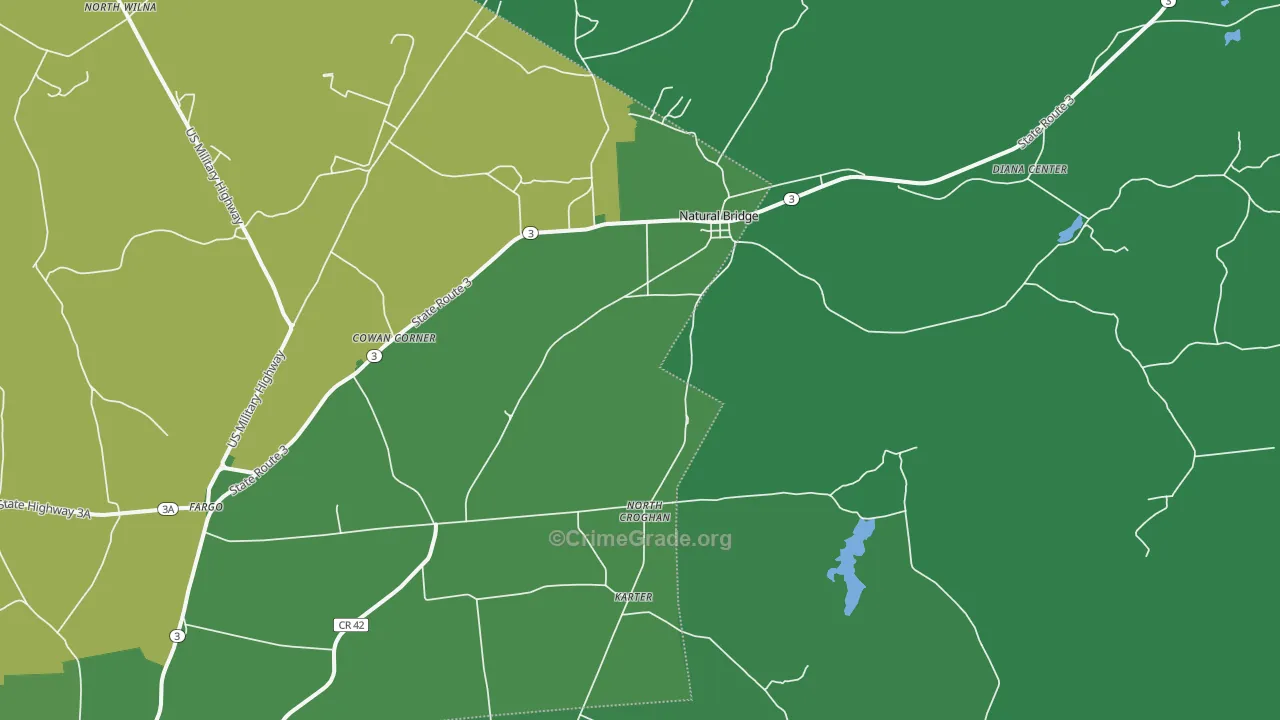 Natural Bridge, NY Map of Vehicle Theft Rates