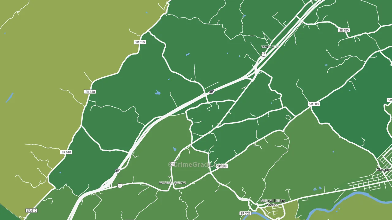 Natural Bridge, VA Map of Vehicle Theft Rates