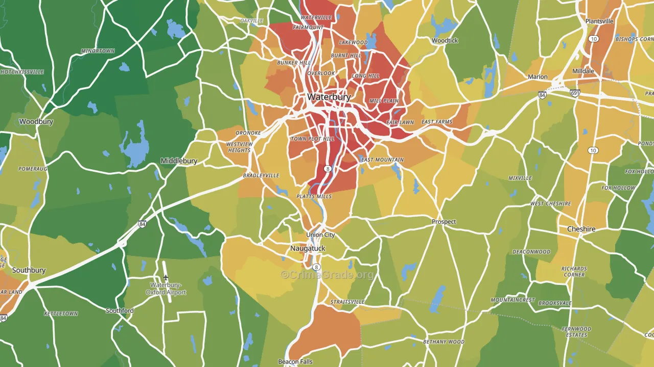 Naugatuck Valley Planning Region, CT Map of Vehicle Theft Rates