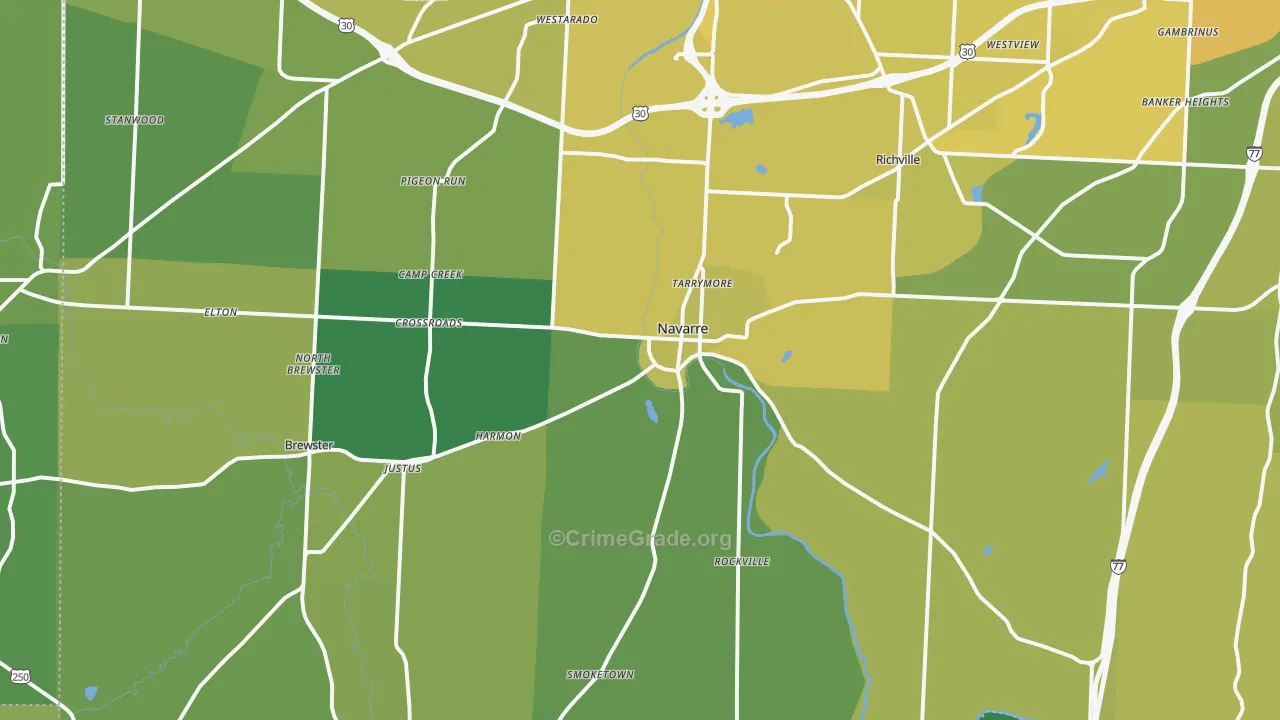 Navarre, OH Map of Vehicle Theft Rates