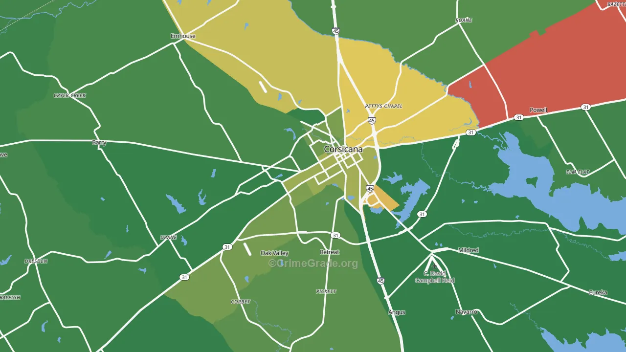 Navarro County, TX Map of Vehicle Theft Rates