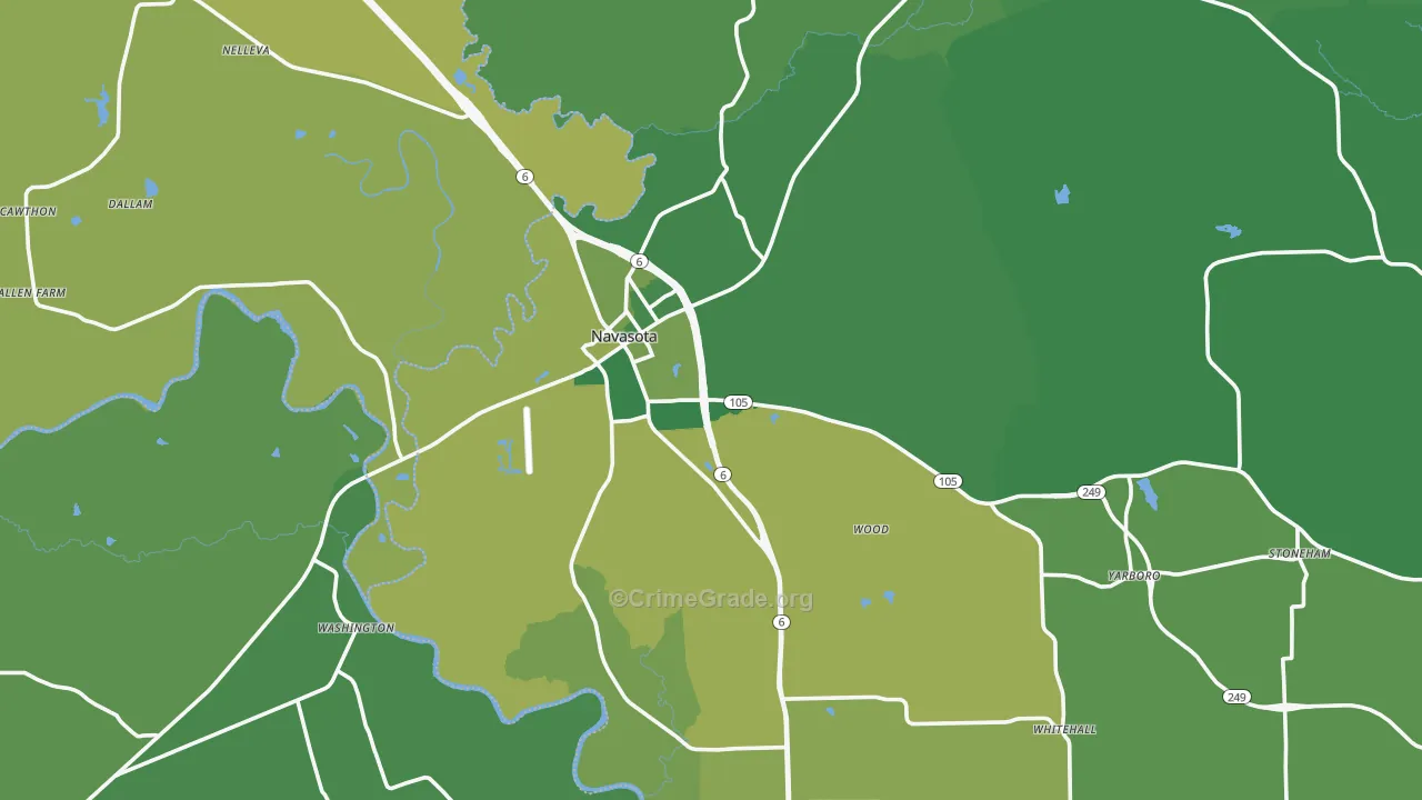 Navasota, TX Map of Vehicle Theft Rates