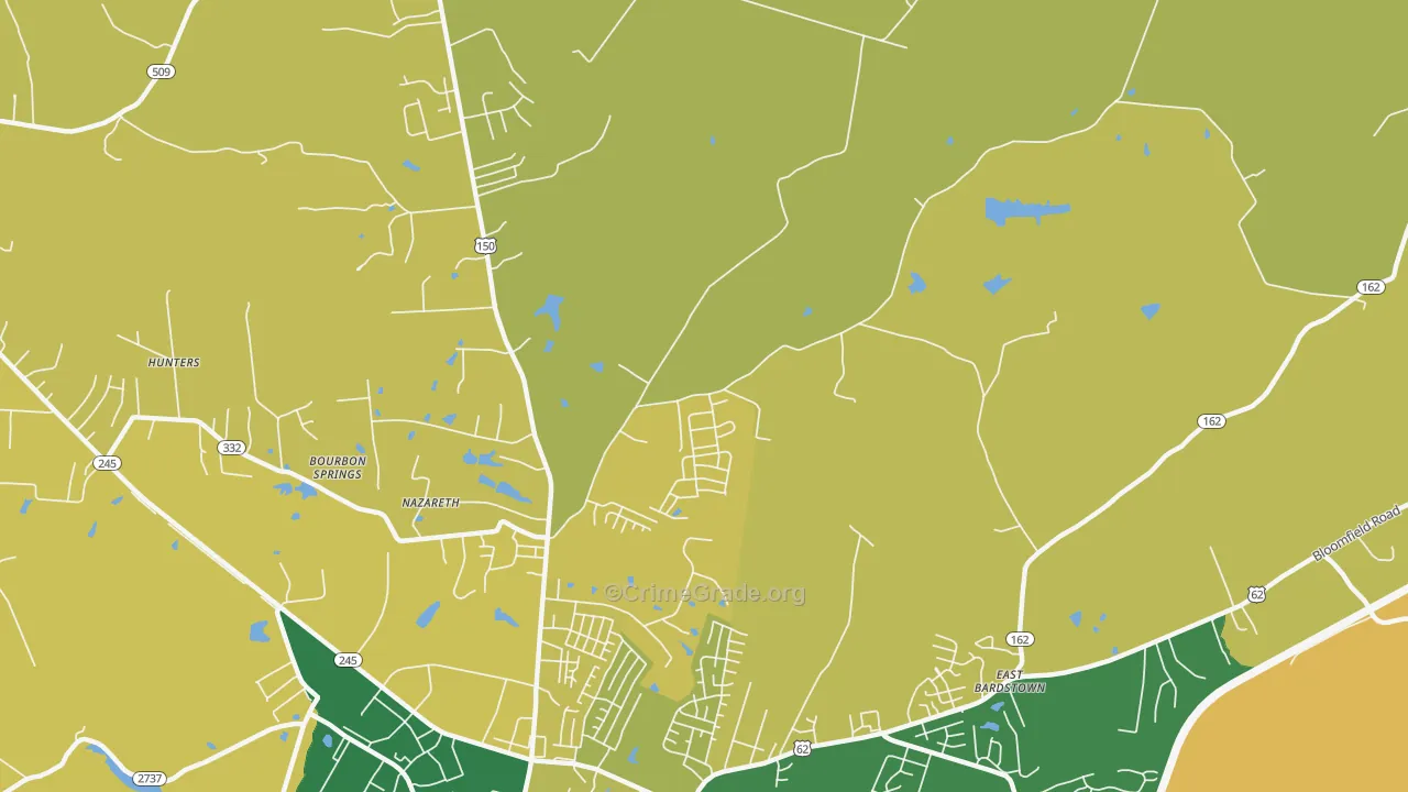 Nazareth, KY Map of Vehicle Theft Rates