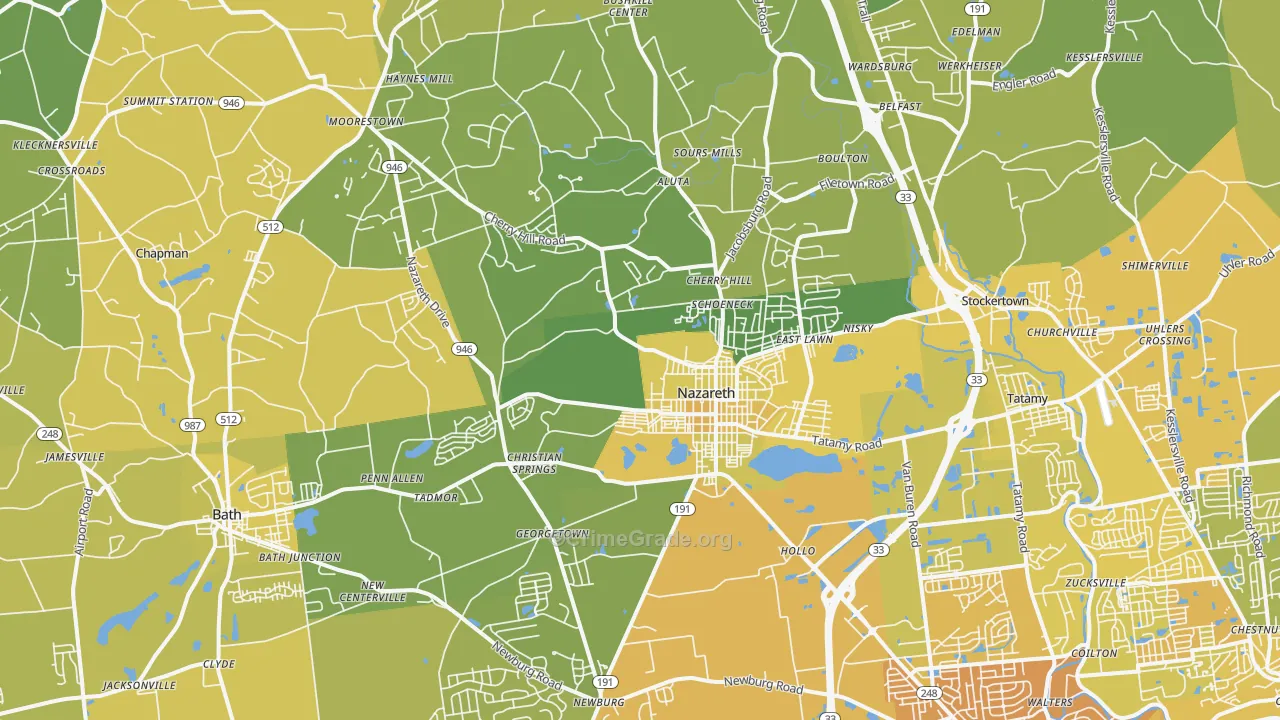 Nazareth, PA Map of Vehicle Theft Rates