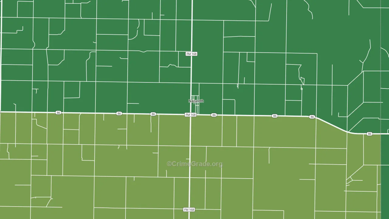 Nazareth, TX Map of Vehicle Theft Rates