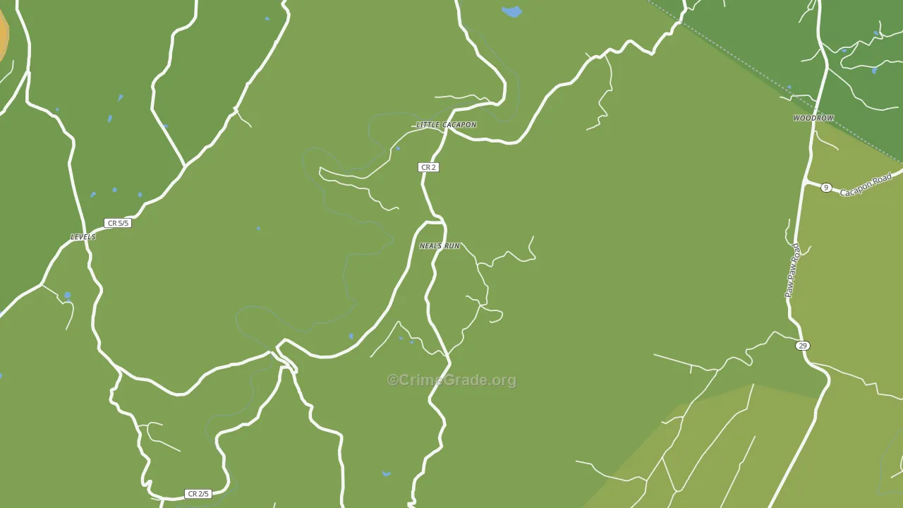 Neals Run, WV Map of Vehicle Theft Rates
