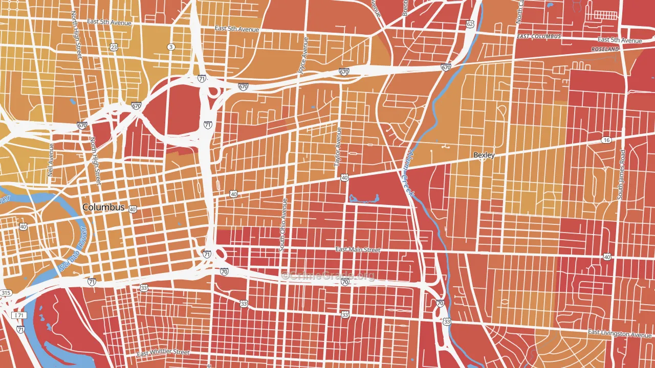 Near East, Columbus, OH Map of Vehicle Theft Rates