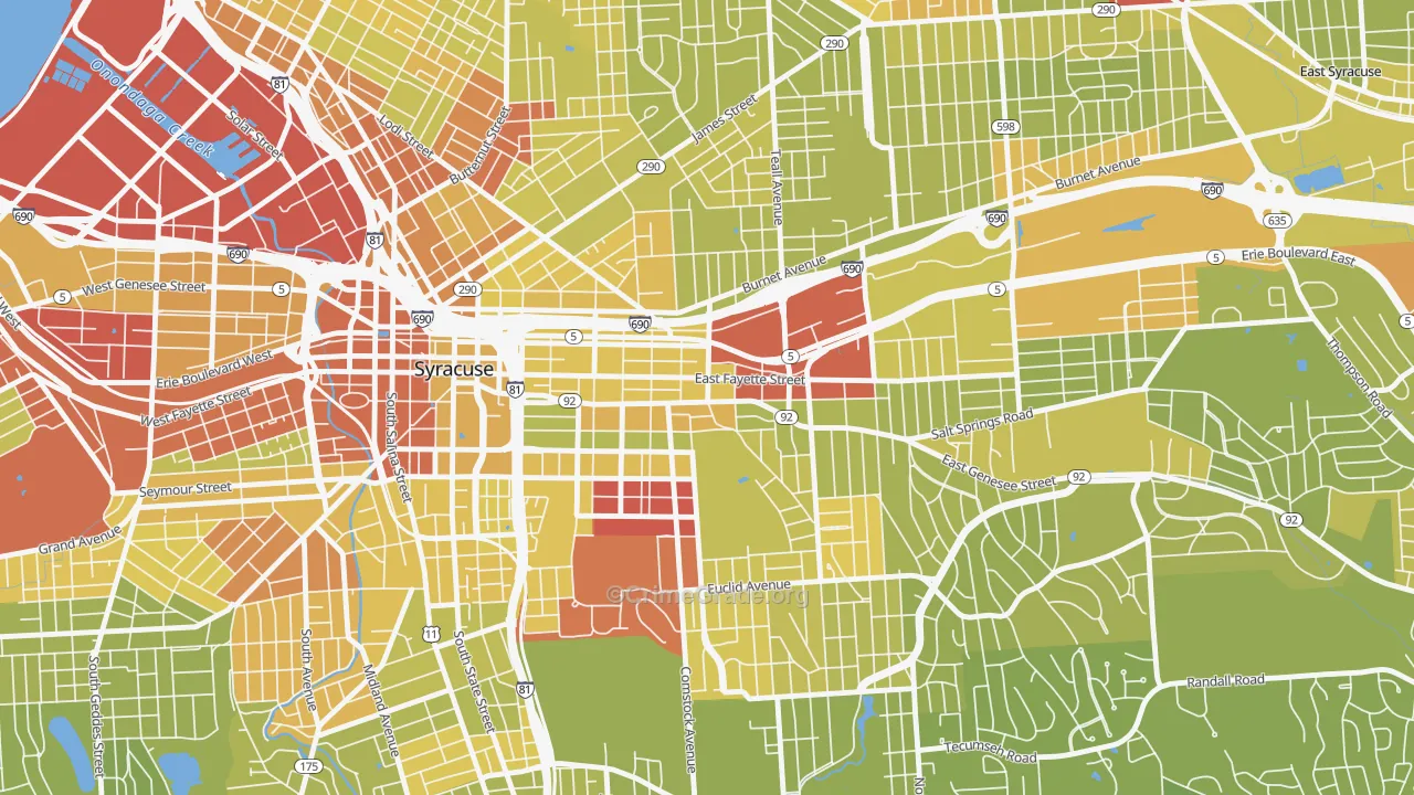 Near Eastside, Syracuse, NY Map of Vehicle Theft Rates