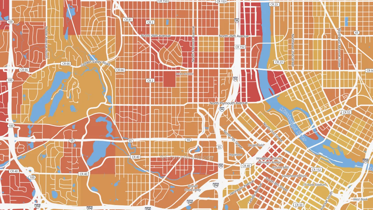 Near North, Minneapolis, MN Map of Vehicle Theft Rates