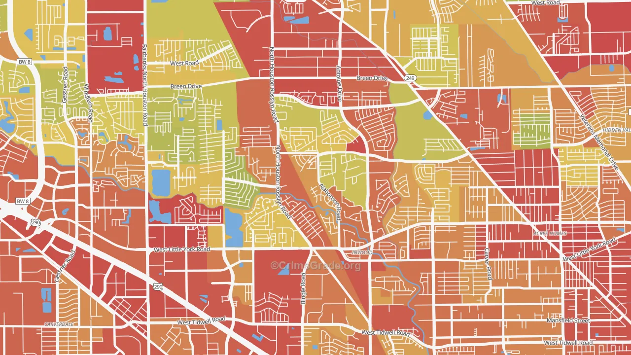 Near Northwest, Houston, TX Map of Vehicle Theft Rates