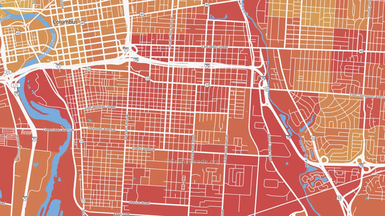 Near Southside, Columbus, OH Map of Vehicle Theft Rates
