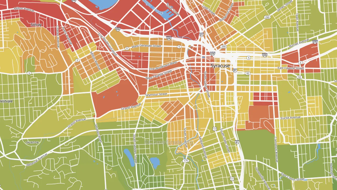 Near Westside, Syracuse, NY Map of Vehicle Theft Rates