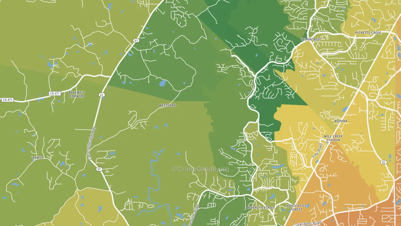 Nebo, GA Map of Vehicle Theft Rates