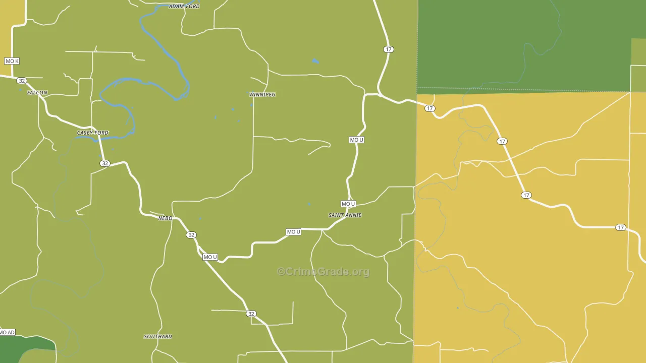 Nebo, MO Map of Vehicle Theft Rates