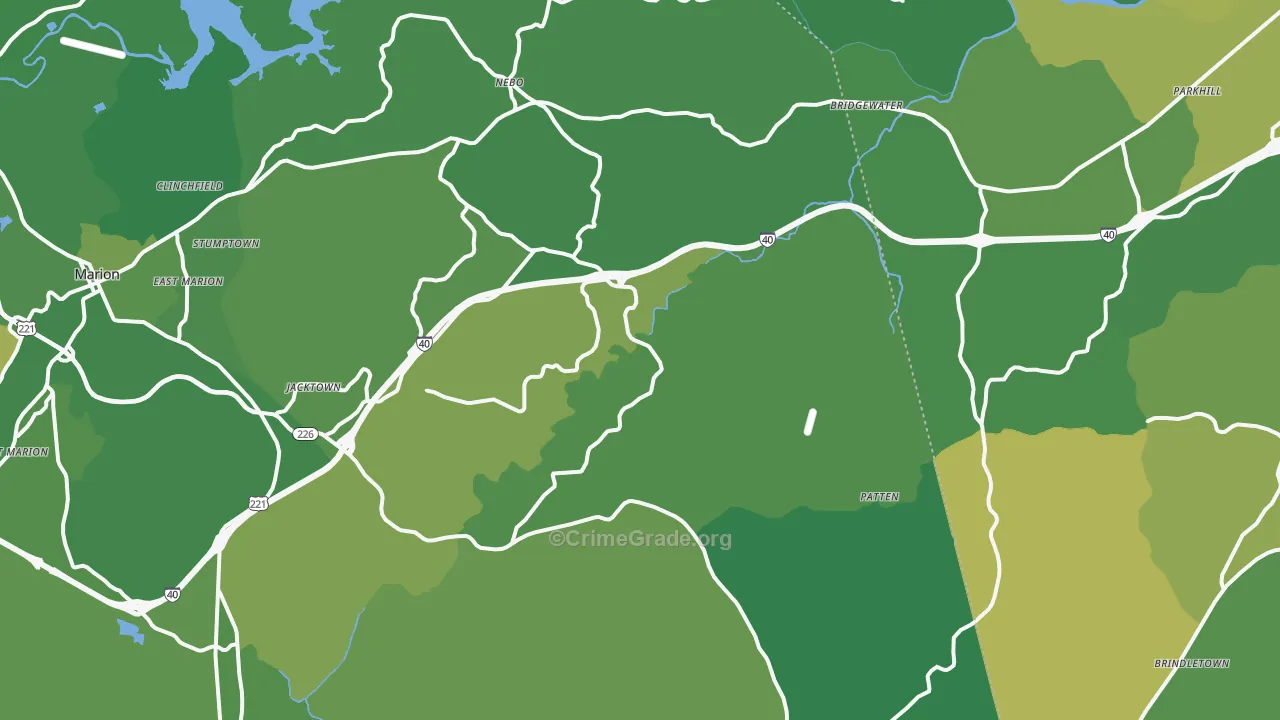 Nebo, NC Map of Vehicle Theft Rates