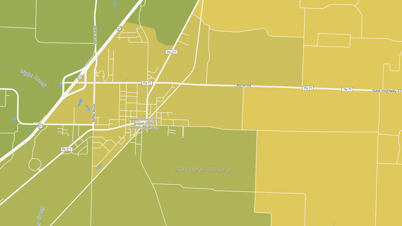 Neboville, TN Map of Vehicle Theft Rates