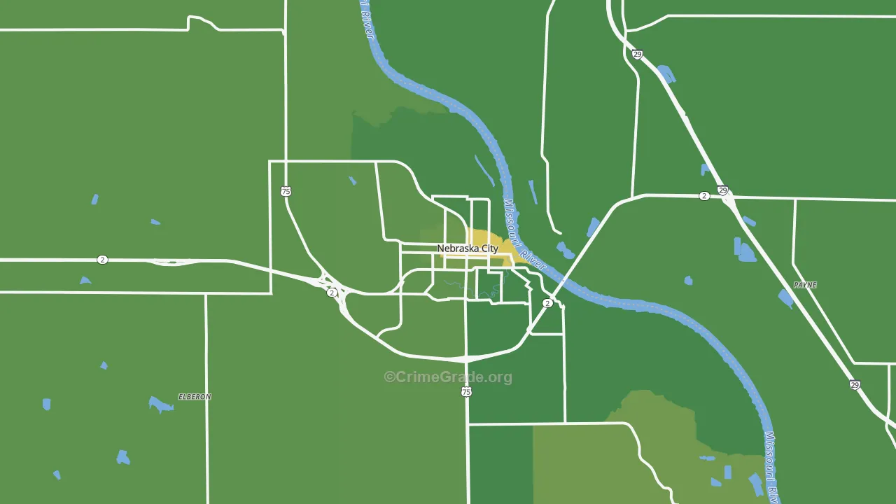 Nebraska City, NE Map of Vehicle Theft Rates