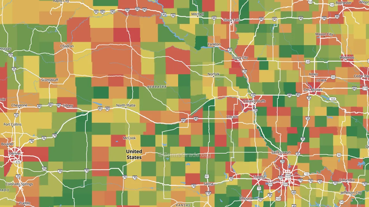 Nebraska Map of Vehicle Theft Rates