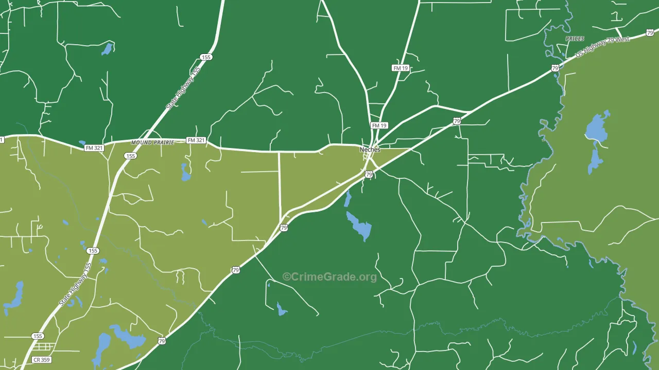 Neches, TX Map of Vehicle Theft Rates
