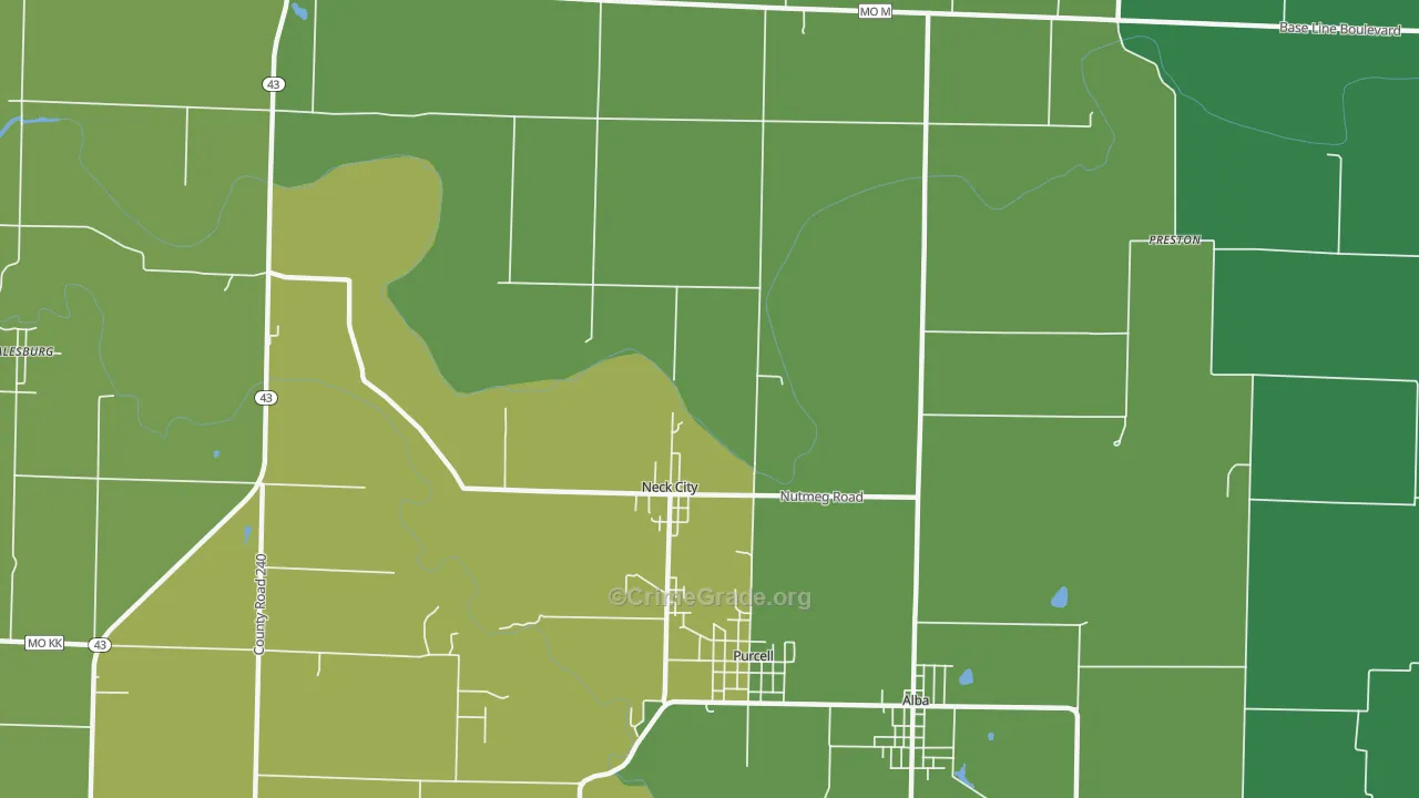 Neck City, MO Map of Vehicle Theft Rates