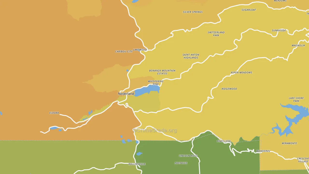 Nederland, CO Map of Vehicle Theft Rates