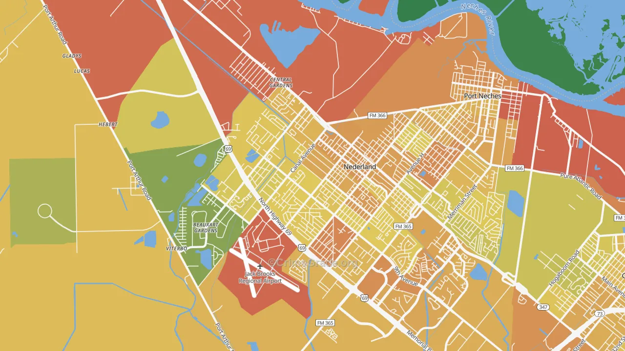 Nederland, TX Map of Vehicle Theft Rates