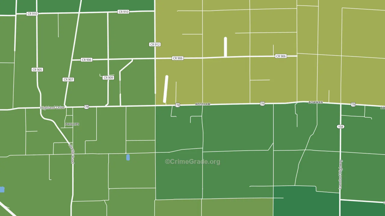 Needham, AR Map of Vehicle Theft Rates
