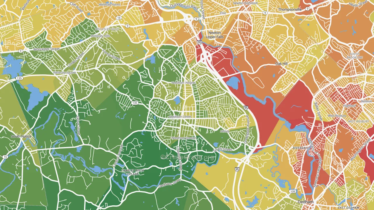 Needham, MA Map of Vehicle Theft Rates