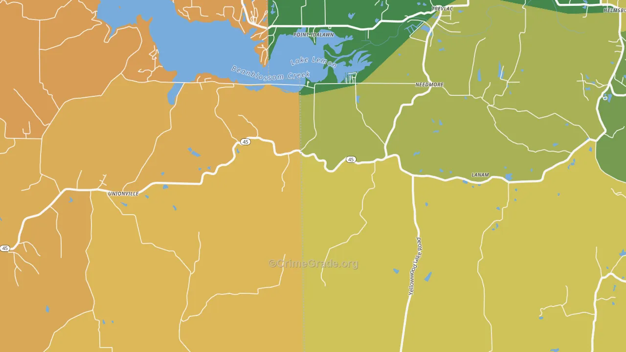 Needmore, IN Map of Vehicle Theft Rates