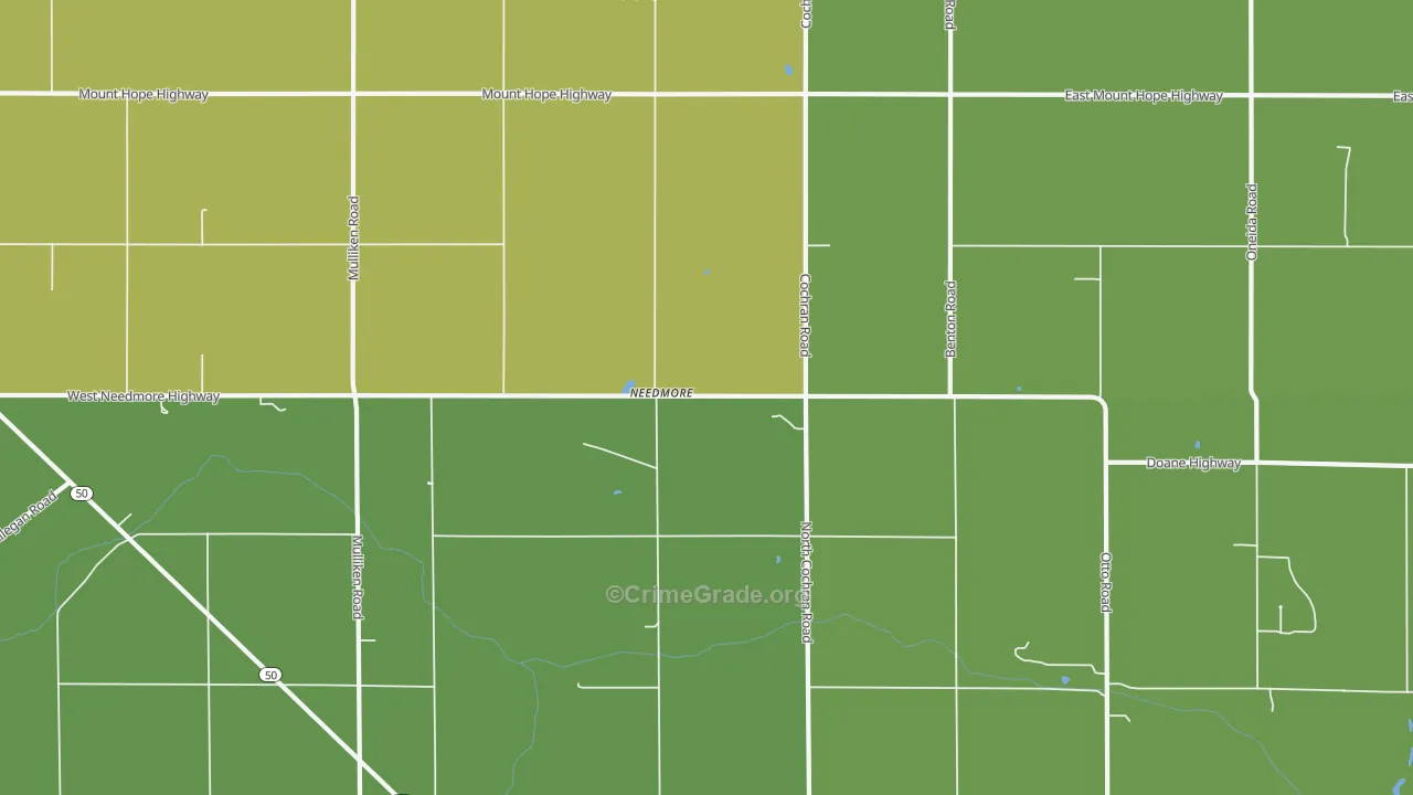 Needmore, MI Map of Vehicle Theft Rates
