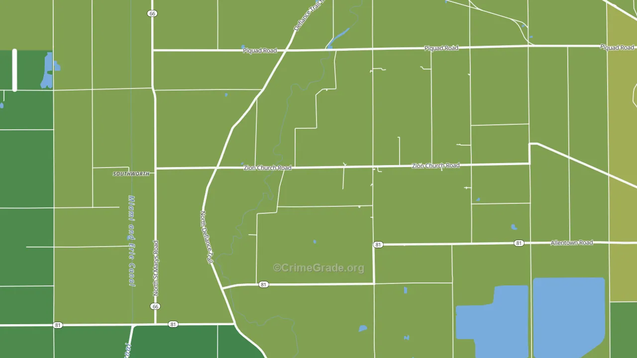 Needmore, OH Map of Vehicle Theft Rates